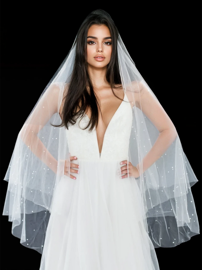 BLANCHE FINGERTIP VEIL WITH BLUSHER & SCATTERED PEARLS BLANCHE FINGERTIP VEIL WITH BLUSHER & SCATTERED PEARLS
