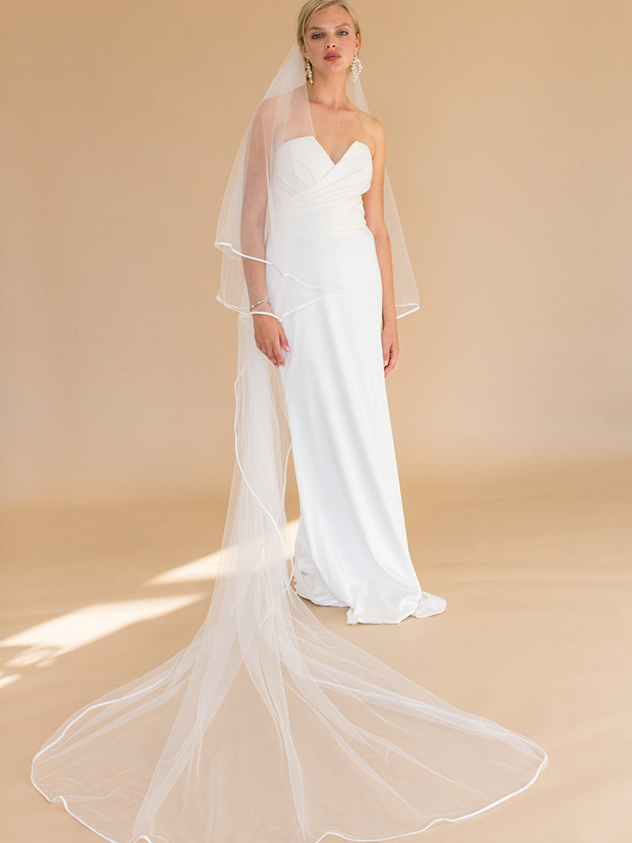 TAMAR CATHEDRAL VEIL WITH BLUSHER - SATIN RIBBON EDGING TAMAR CATHEDRAL VEIL WITH BLUSHER - SATIN RIBBON EDGING