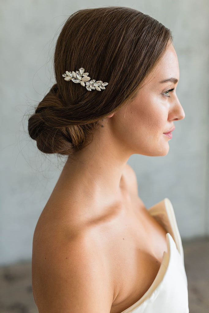 Abril Hair Comb Crystal and Ivory stone in Silver shops by Brides and Hairpins