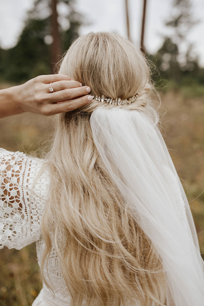 Brides & Hairpins HARLOW HALO COMB in gold Brides & Hairpins Harlow Crystal Crown Comb - Classic Silver  main image 3