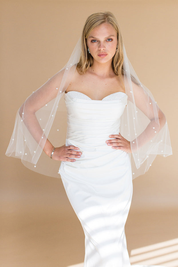 ELLERY ELBOW VEIL WITH BLUSHER & SCATTERED PEARLS