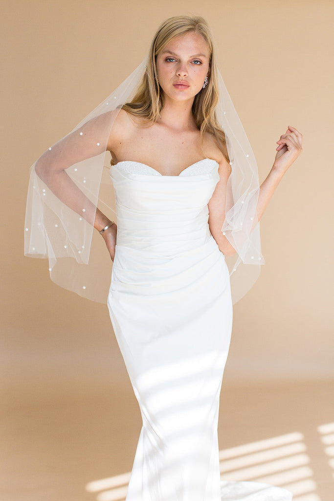 Ellery Elbow Veil With Blusher & Scattered Pearls, RETAIL