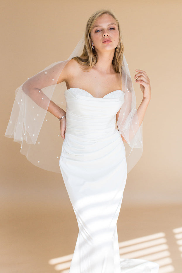ELLERY ELBOW VEIL WITH BLUSHER & SCATTERED PEARLS