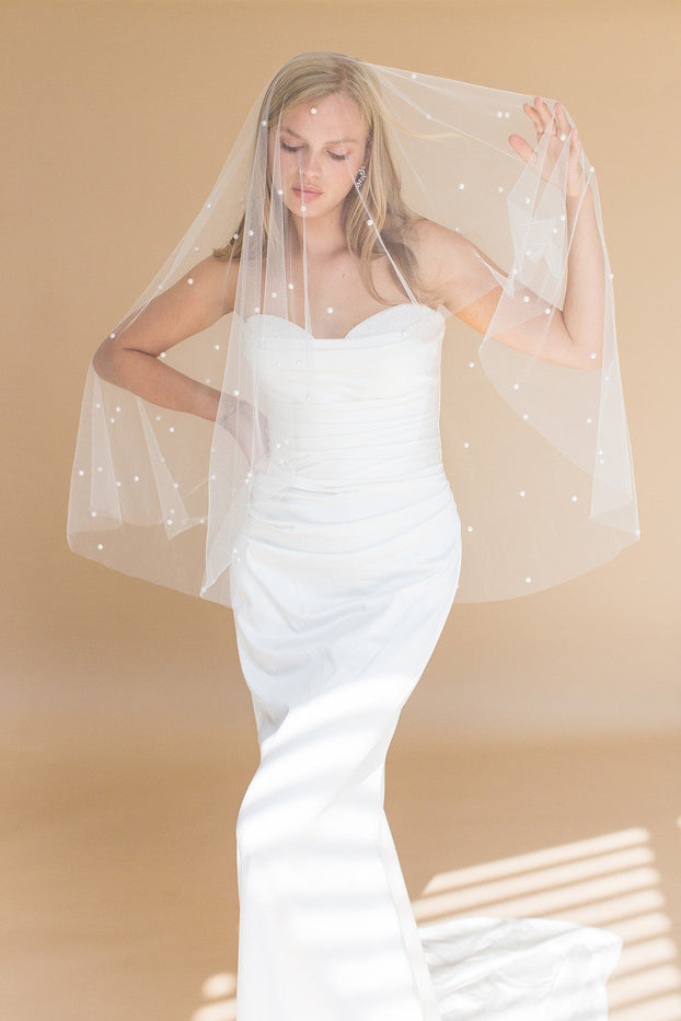 ELLERY ELBOW VEIL WITH BLUSHER & SCATTERED PEARLS