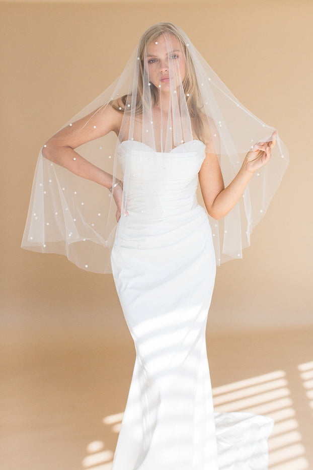 ELLERY ELBOW VEIL WITH BLUSHER & SCATTERED PEARLS