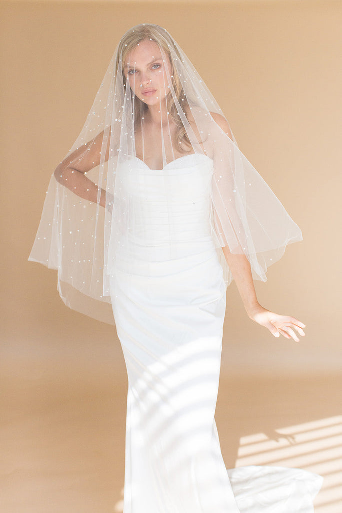 OONA FINGERTIP VEIL WITH BLUSHER & CASCADING RAINDROP PEARLS
