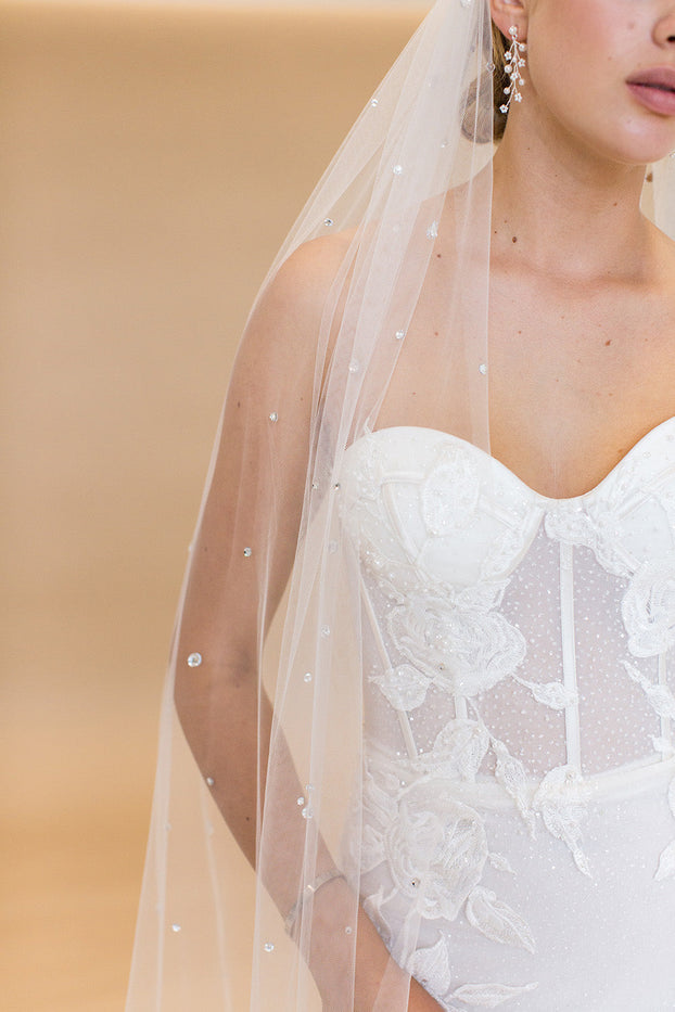 OTTILINE CATHEDRAL VEIL WITH CASCADING RAINDROP CRYSTALS