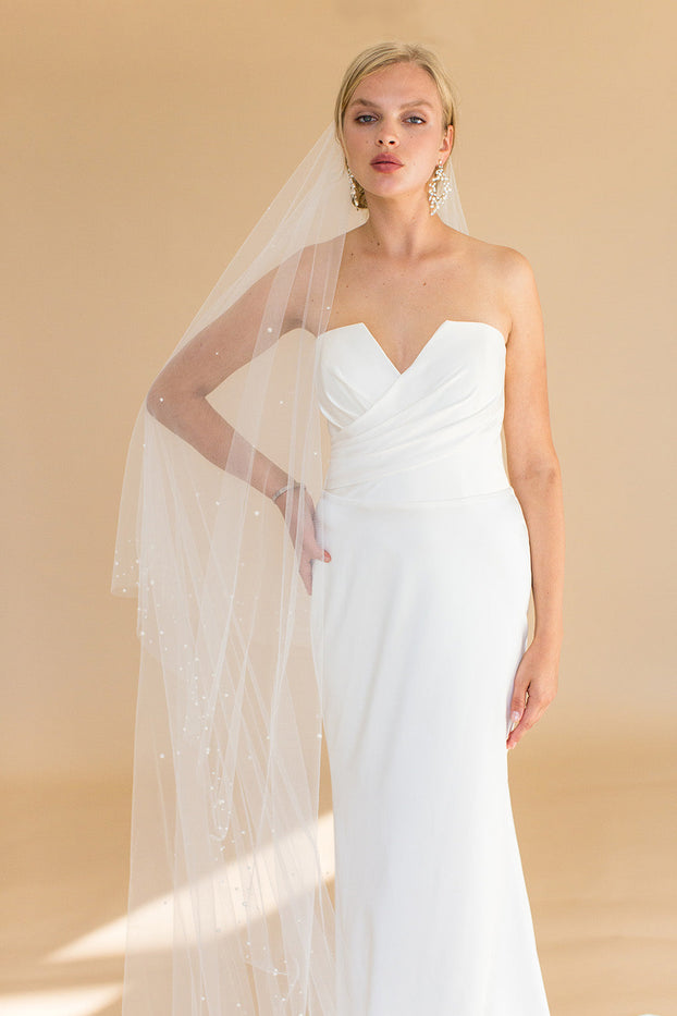 ARWEN CATHEDRAL VEIL WITH BLUSHER EDGED WITH SCATTERED PEARLS