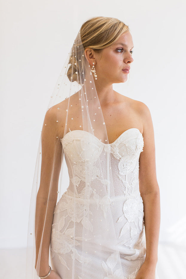 NOVALIE CHAPEL VEIL WITH CASCADING RAINDROP PEARLS & CRYSTALS