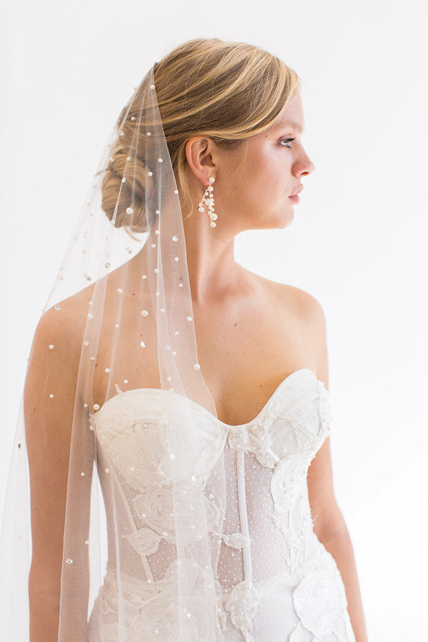 NOVALIE CHAPEL VEIL WITH CASCADING RAINDROP PEARLS & CRYSTALS