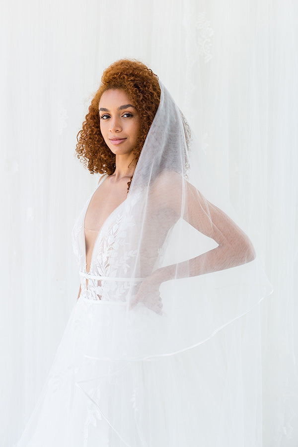 TAMAR CATHEDRAL VEIL WITH BLUSHER - SATIN RIBBON EDGING