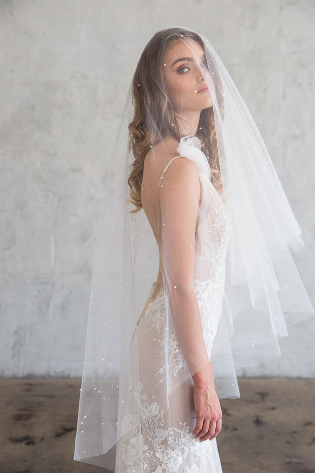BLANCHE FINGERTIP VEIL WITH BLUSHER & SCATTERED PEARLS