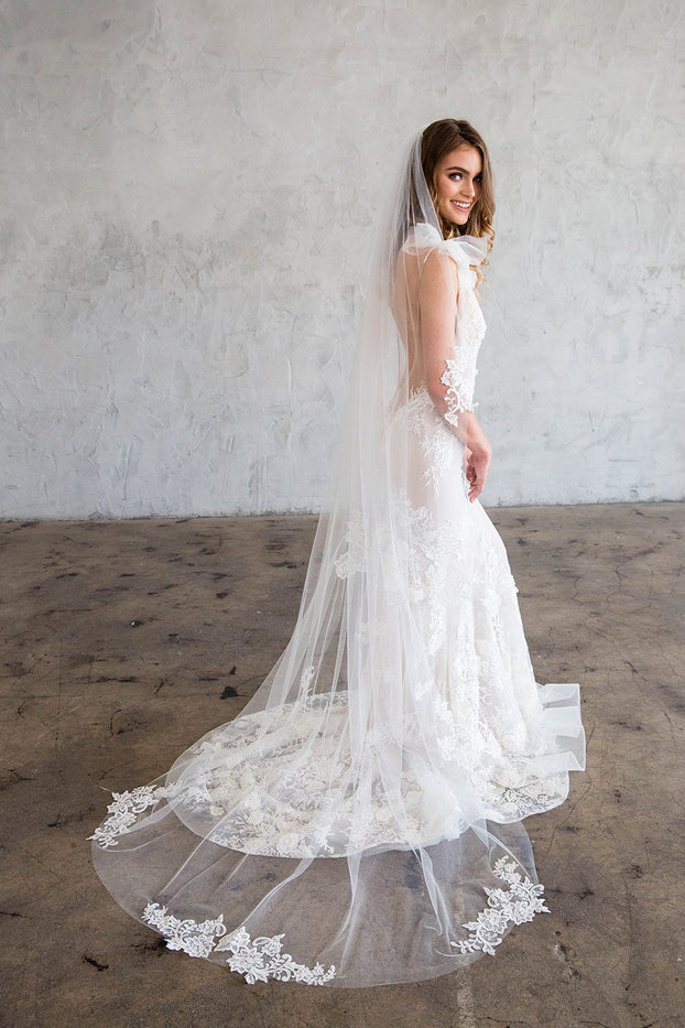 CADENCE CHAPEL VEIL - WITH SCATTERED LACE EDGE