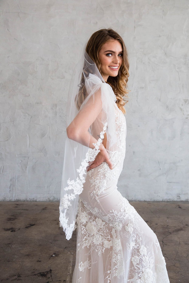 ALOUTTE CATHEDRAL VEIL - LACE EDGE 16" FROM COMB
