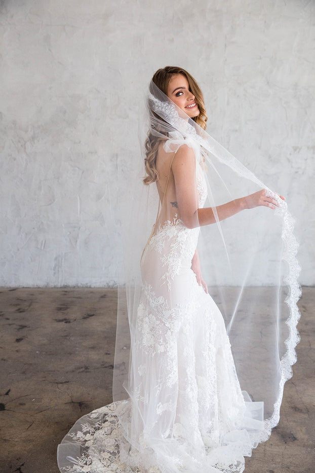HENRI FLOOR LENGTH VEIL - SCALLOPED LACE EDGE