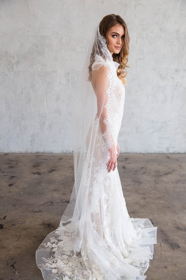 HENRI FLOOR LENGTH VEIL - SCALLOPED LACE EDGE