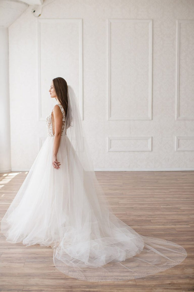 LUELLA CATHEDRAL VEIL - WITH CRYSTAL & PEARL EDGING