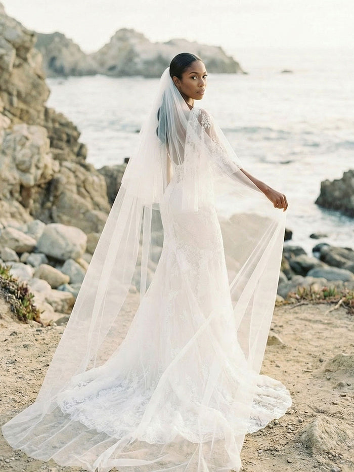BEAU CHAPEL PLAIN VEIL WITH BLUSHER Brides & Hairpins BEAU CHAPEL PLAIN VEIL WITH BLUSHER Brides & Hairpins