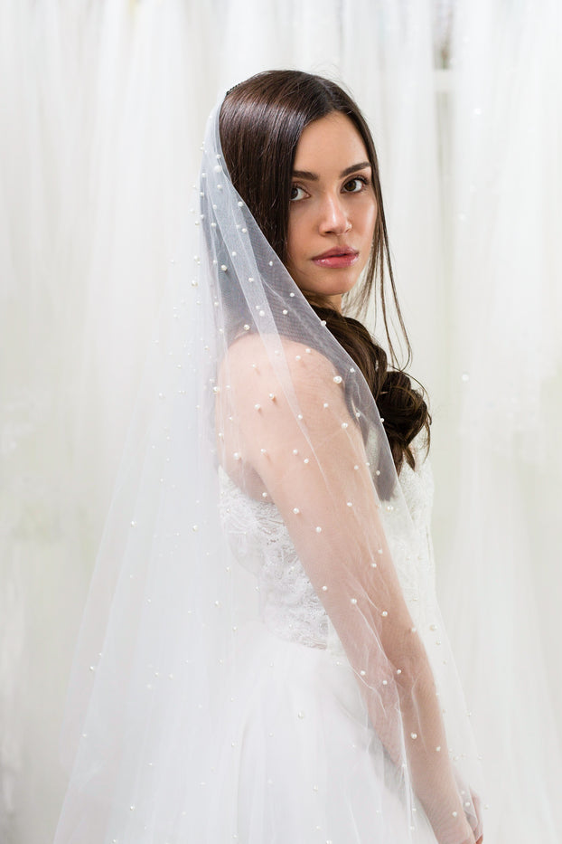 SOPHIA CHAPEL VEIL - WITH DENSE SCATTERED PEARLS THROUGHOUT