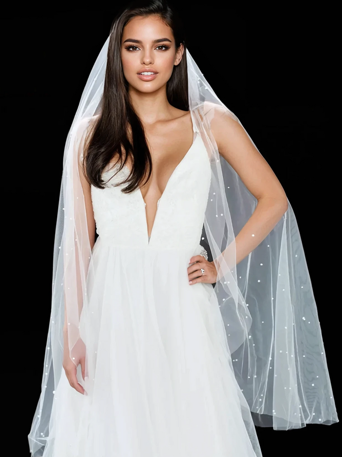 AUDE FINGERTIP VEIL WITH SCATTERED PEARLS