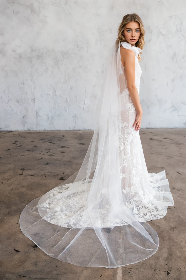 plain veil with lace dress Mantilla Veil Plain Veil With Lace Dress Popular Ways To Wear Your Mantilla Wedding Veil