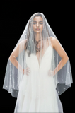 ILARIA FINGERTIP VEIL WITH LONG BLUSHER & SCATTERED PEARL CLUSTERS