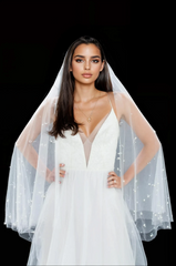 ILARIA FINGERTIP VEIL WITH LONG BLUSHER & SCATTERED PEARL CLUSTERS