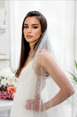 LAYANA CATHEDRAL VEIL WITH BLUSHER & CASCADING RAINDROP PEARLS & CRYSTALS