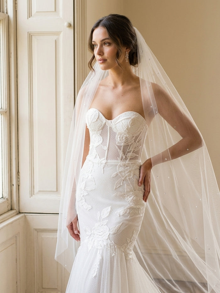 Brides & Hairpins Ottiline Crystal Cathedral Veil in Ivory