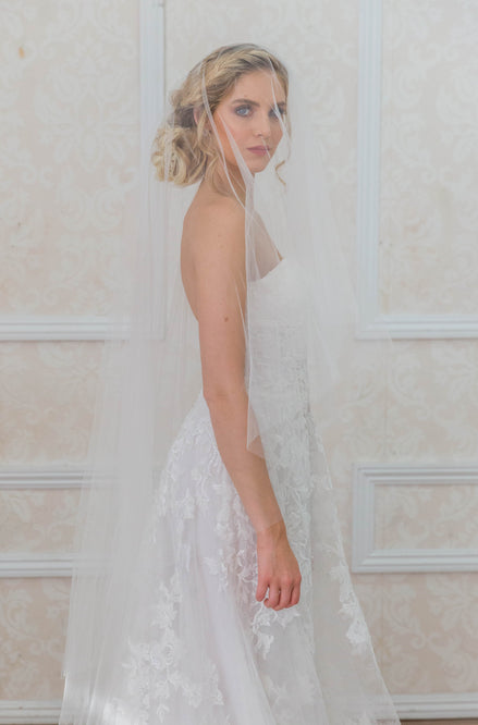 Brides & Hairpins LULEE Fingertip Veil with Blusher & Cascading Raindrop Pearls Retail