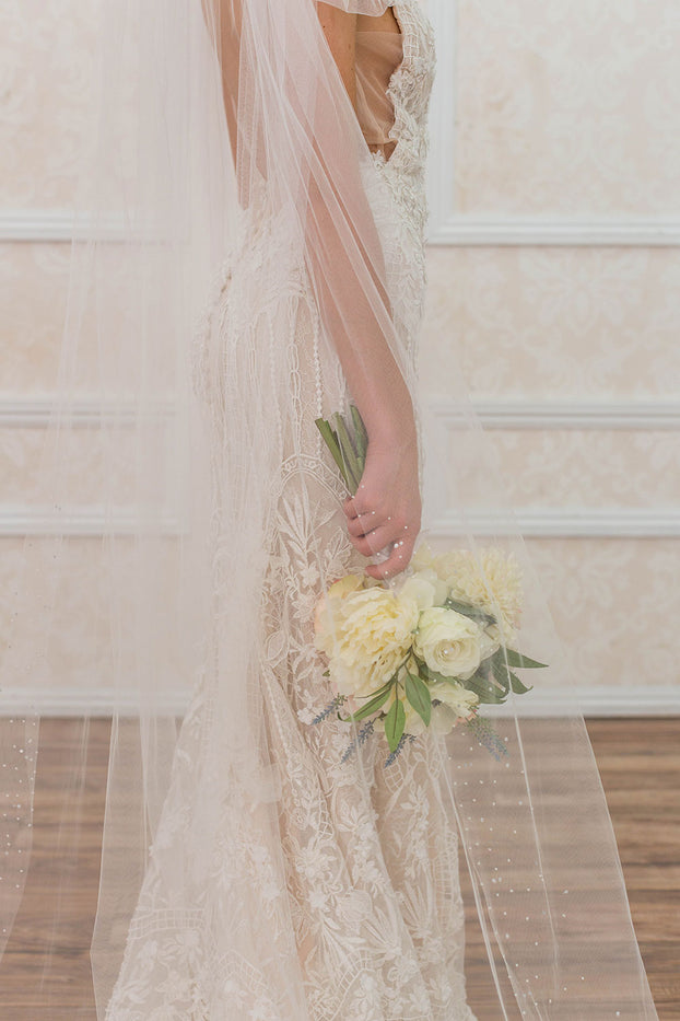 LUELLA CATHEDRAL VEIL - WITH CRYSTAL & PEARL EDGING