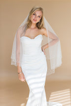 AXELLE FINGERTIP VEIL WITH BLUSHER EDGED WITH CRYSTALS AND PEARLS