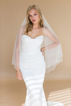 AXELLE FINGERTIP VEIL WITH BLUSHER EDGED WITH CRYSTALS AND PEARLS