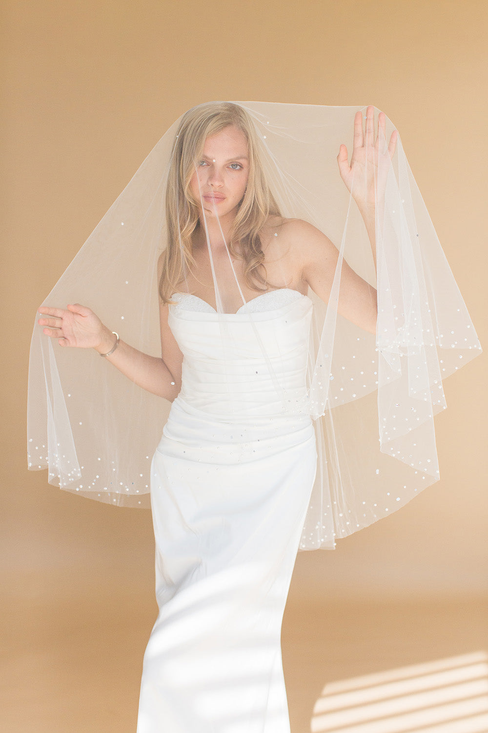 AXELLE FINGERTIP VEIL WITH BLUSHER EDGED WITH CRYSTALS AND PEARLS