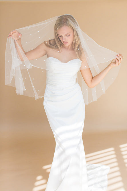 ELLERY ELBOW VEIL WITH BLUSHER & SCATTERED PEARLS