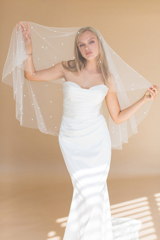 ELLERY ELBOW VEIL WITH BLUSHER & SCATTERED PEARLS