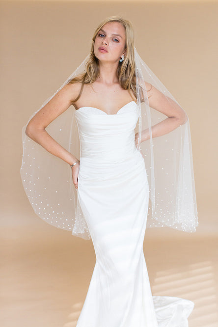 NEBULA FINGERTIP VEIL EDGED WITH CRYSTALS & PEARLS