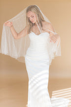 OONA FINGERTIP VEIL WITH BLUSHER & CASCADING RAINDROP PEARLS & CRYSTALS
