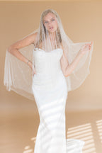 OONA FINGERTIP VEIL WITH BLUSHER & CASCADING RAINDROP PEARLS & CRYSTALS