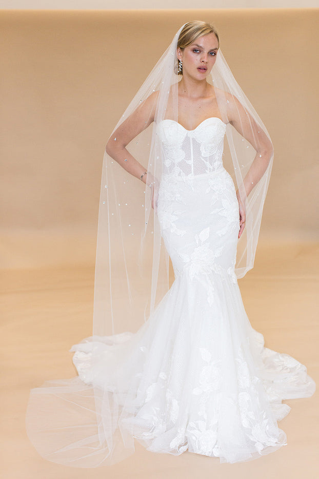 OTTILINE CATHEDRAL VEIL WITH CASCADING RAINDROP CRYSTALS