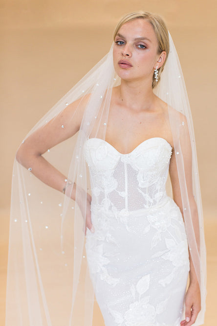 OTTILINE CATHEDRAL VEIL WITH CASCADING RAINDROP CRYSTALS