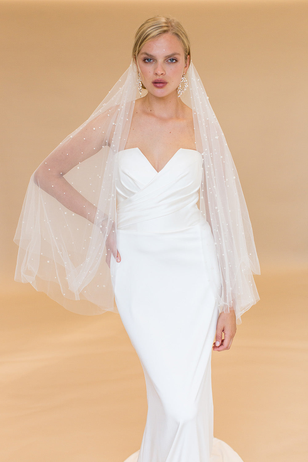 LULEE FINGERTIP VEIL WITH BLUSHER & CASCADING RAINDROP PEARLS