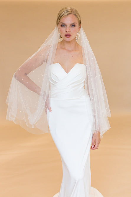 LULEE FINGERTIP VEIL WITH BLUSHER & CASCADING RAINDROP PEARLS