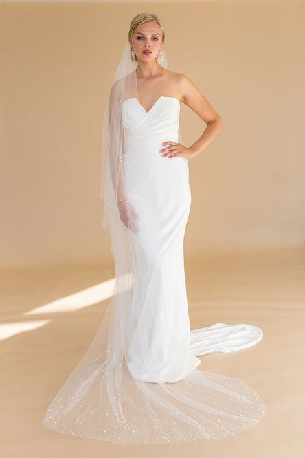 ARWEN CATHEDRAL VEIL WITH BLUSHER EDGED WITH SCATTERED PEARLS