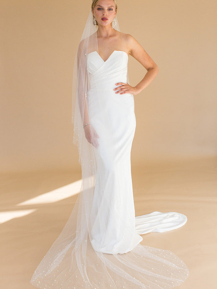 ARWEN CATHEDRAL VEIL WITH BLUSHER EDGED WITH SCATTERED PEARLS