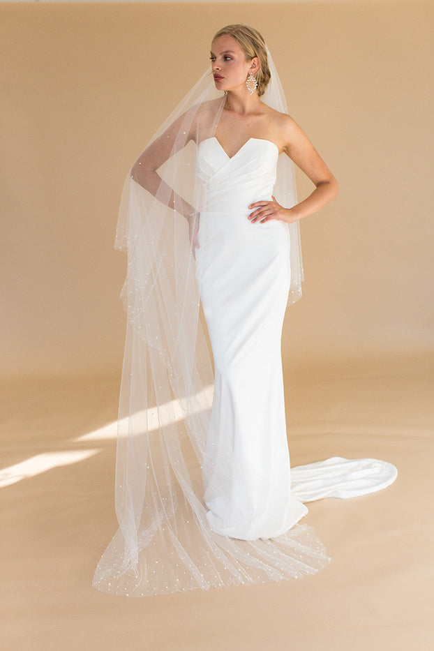 ARWEN CATHEDRAL VEIL WITH BLUSHER EDGED WITH SCATTERED PEARLS