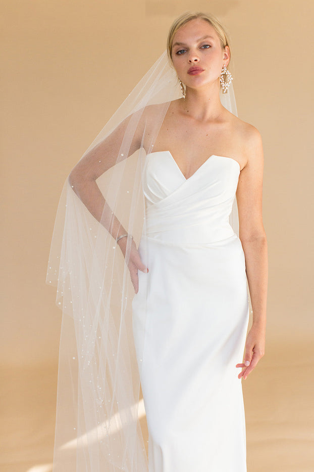 ARWEN CATHEDRAL VEIL WITH BLUSHER EDGED WITH SCATTERED PEARLS