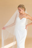 KALONICE CHAPEL VEIL WITH BLUSHER EDGED WITH SCATTERED PEARLS & CRYSTALS