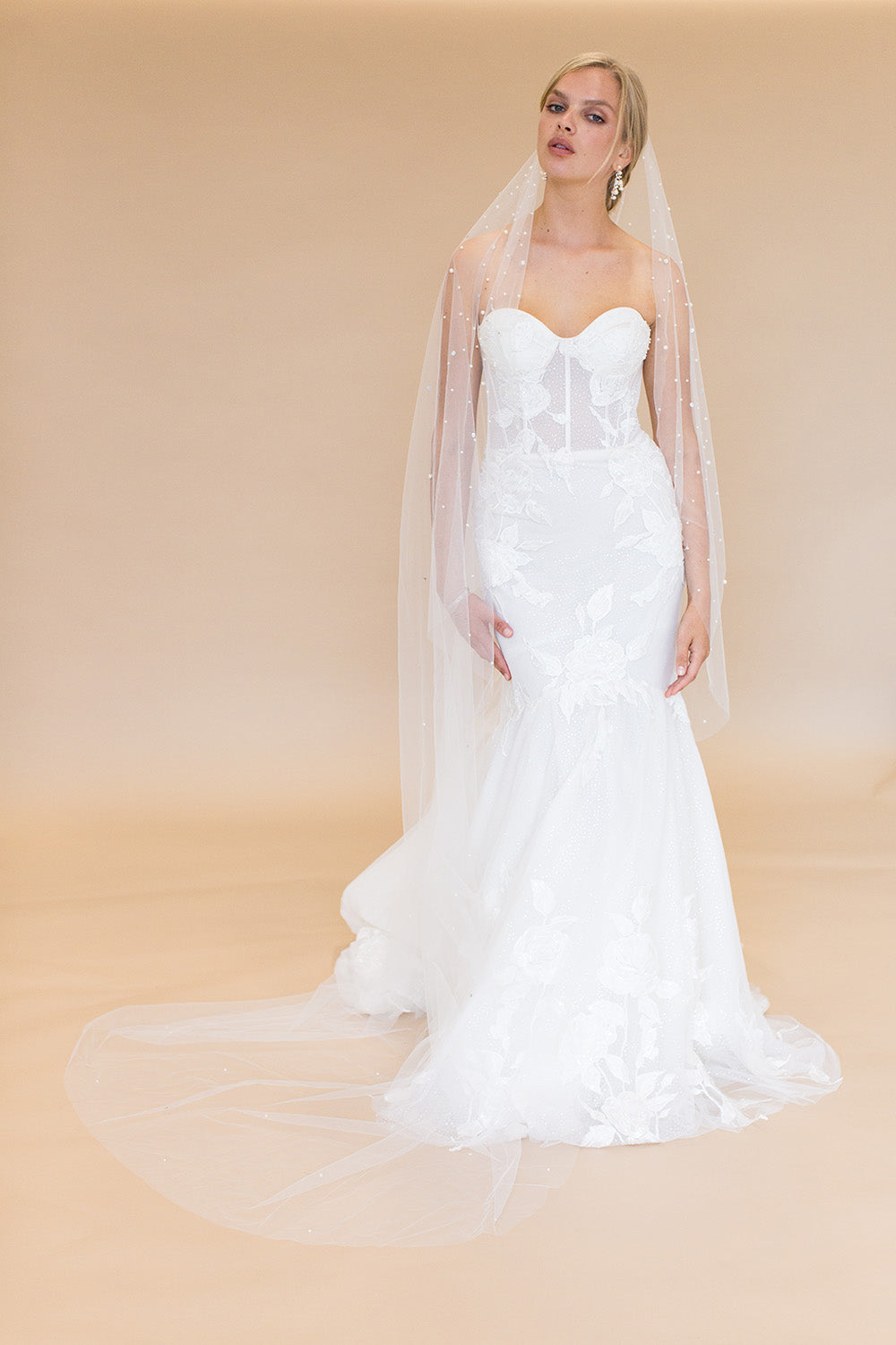 NOVALIE CHAPEL VEIL WITH CASCADING RAINDROP PEARLS & CRYSTALS