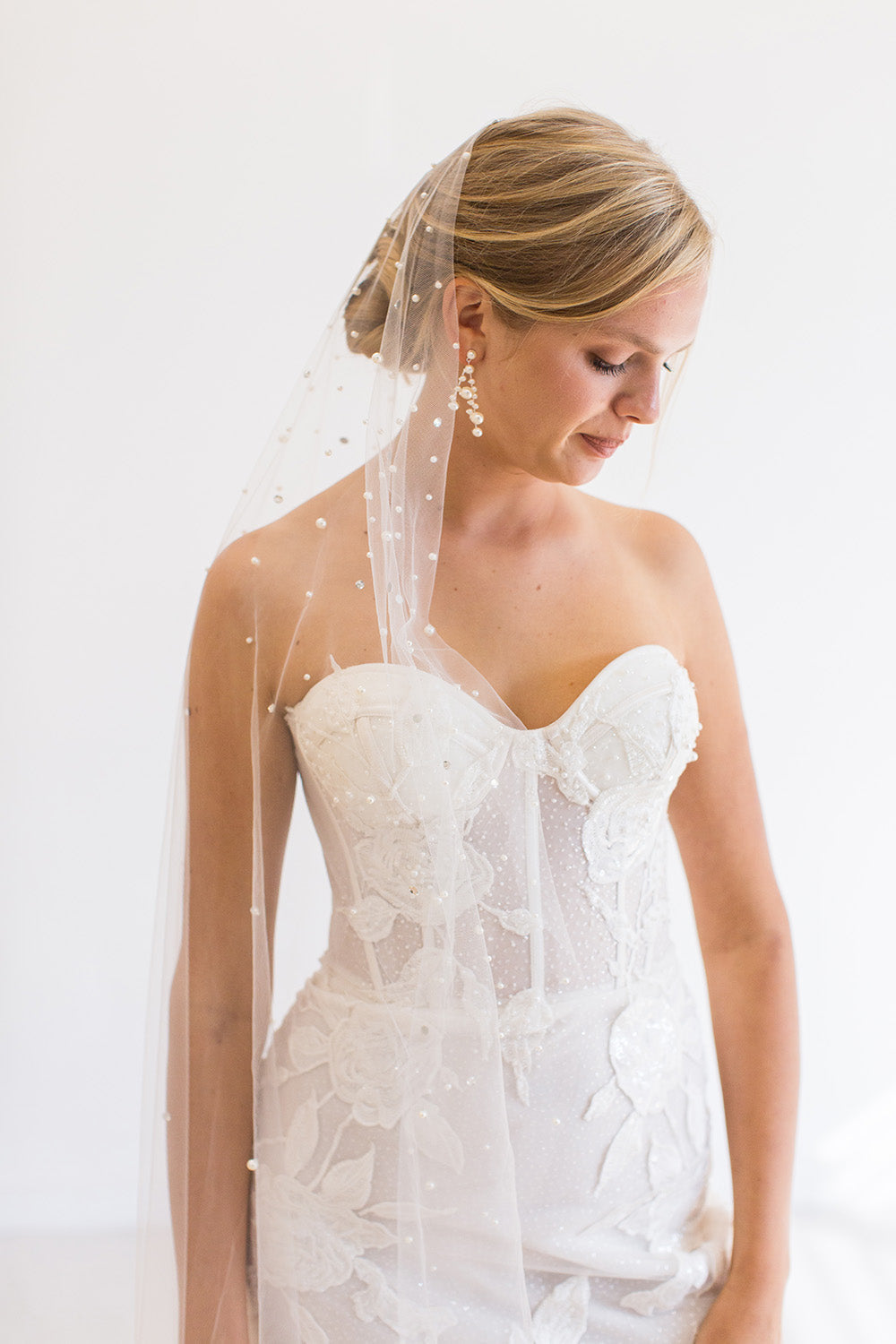NOVALIE CHAPEL VEIL WITH CASCADING RAINDROP PEARLS & CRYSTALS